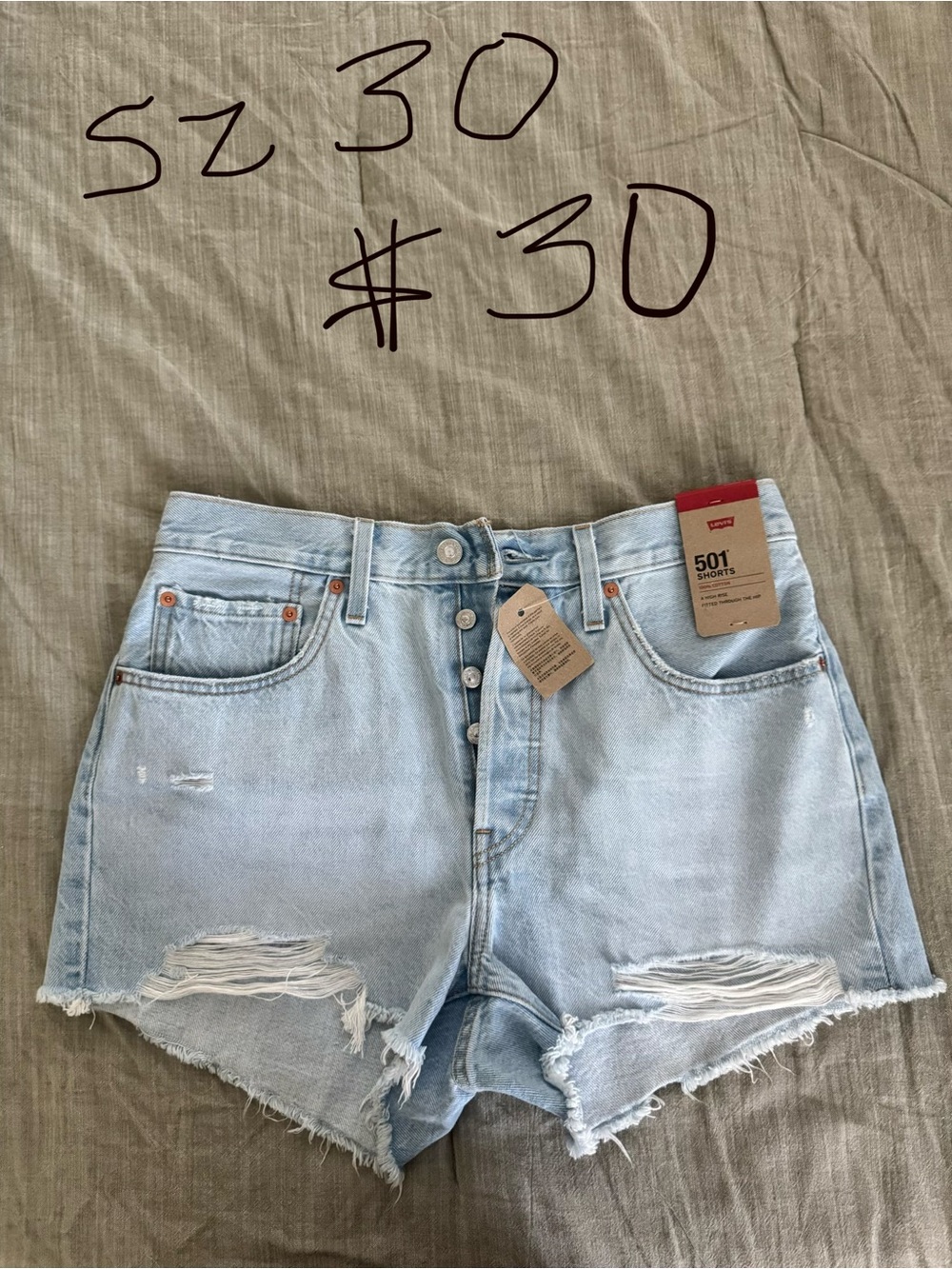 Levi's Light Blue Distressed Button-Fly Denim Shorts